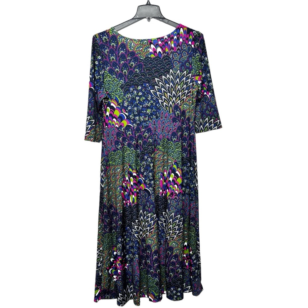 LBisse Floral Geometric Stretch Multicolor 3/4 Sleeve Women’s Dress Sz 1X NWTS